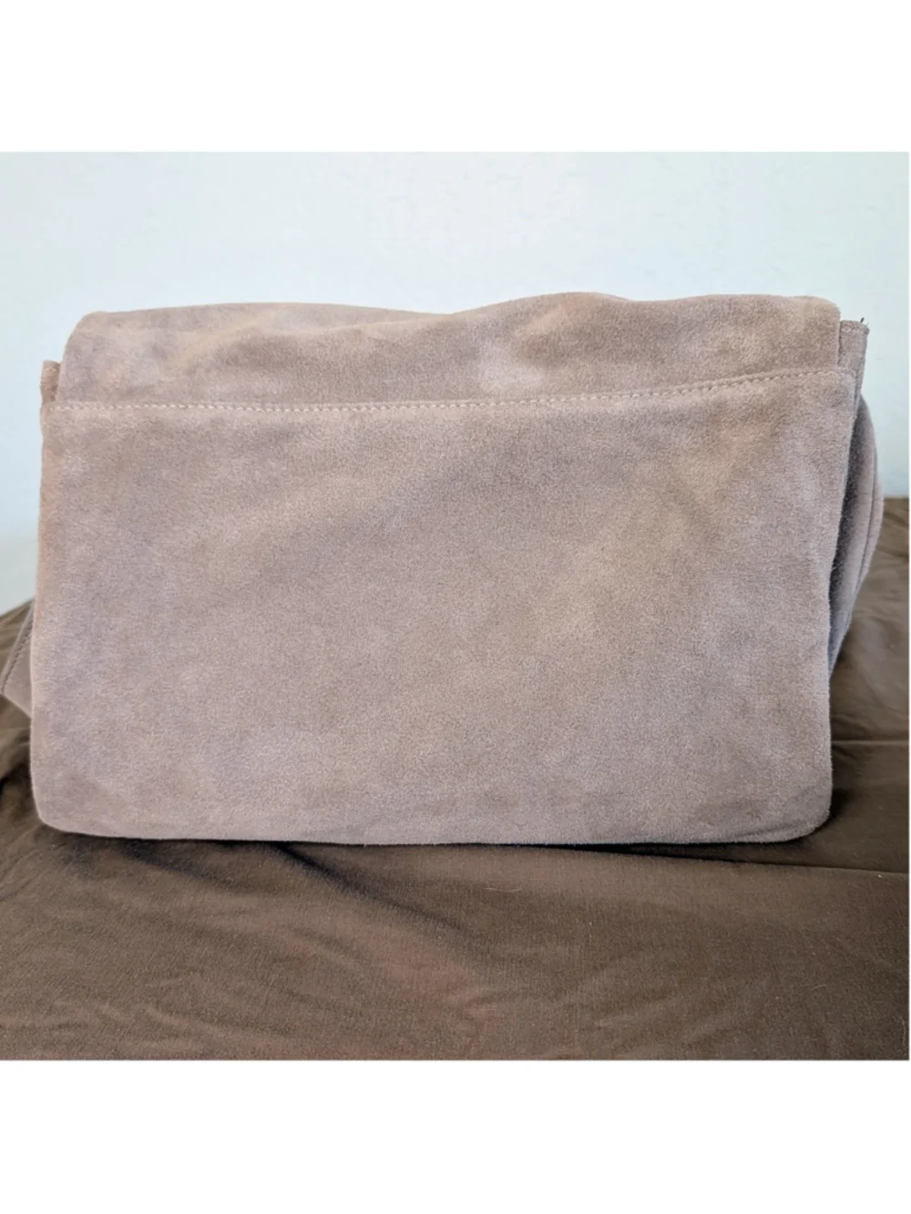 Viola Castellani Italian Suede Leather Chain Bag Taupe Slouchy Crossbody Purse